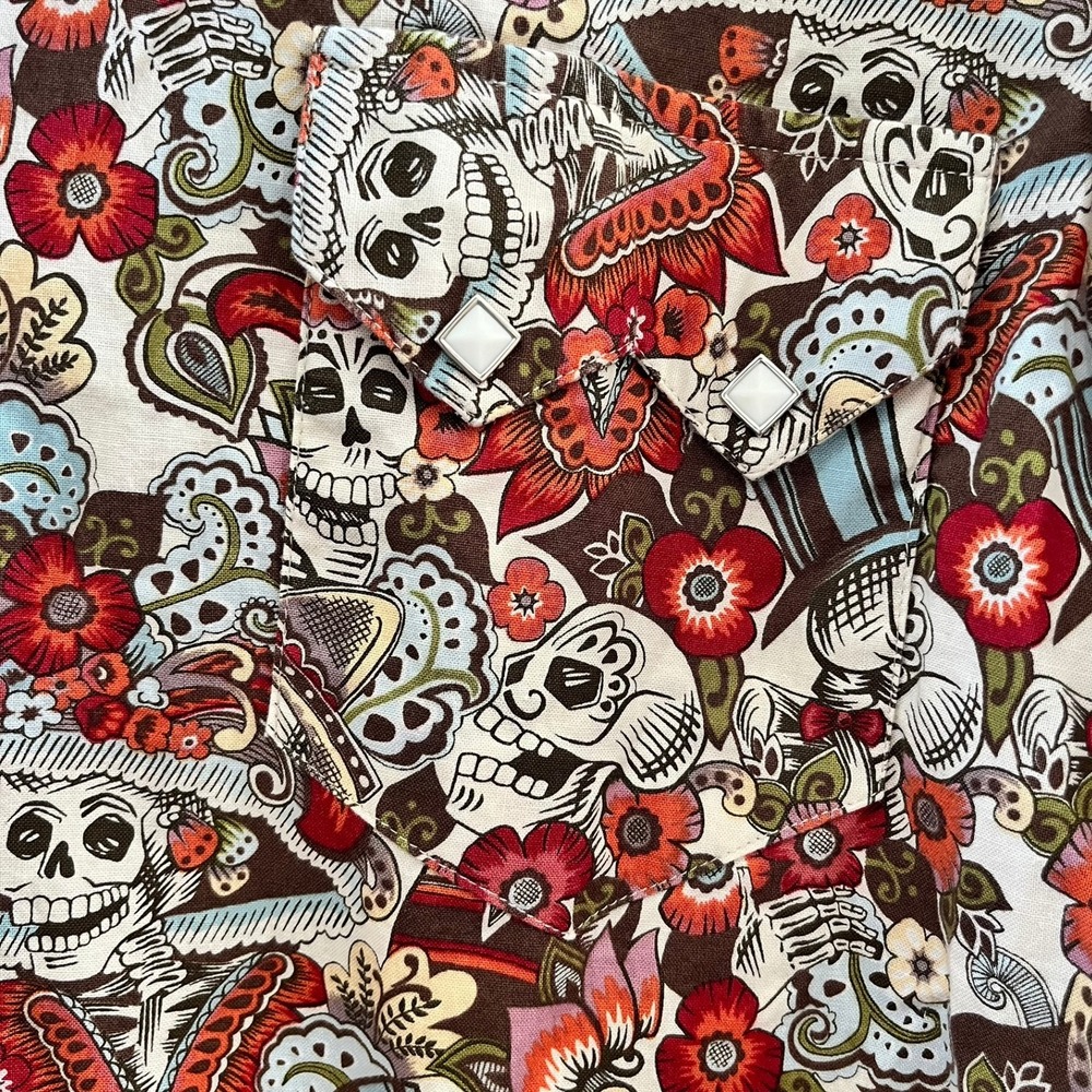 ROCKMOUNT Ranch Wear  Skulls‎ & Floral Print Western Shirt No Size Tag - Picture 6 of 8